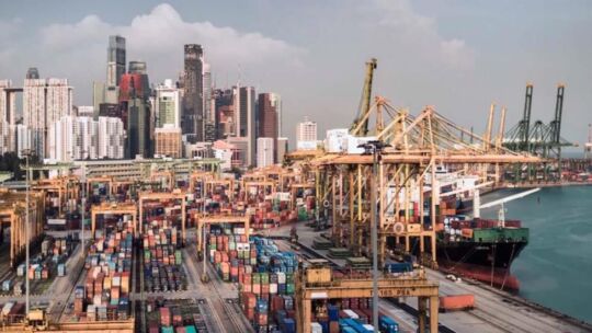 shipyard with skyline backdrop