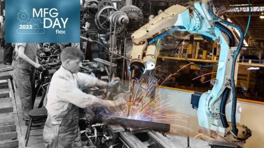 manufacturing day 2023 image of person welding in a warehouse